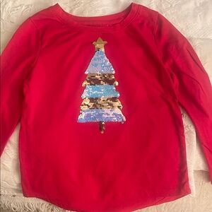 Cat & Jack Red Long Sleeve Shirt with Sequin Tree